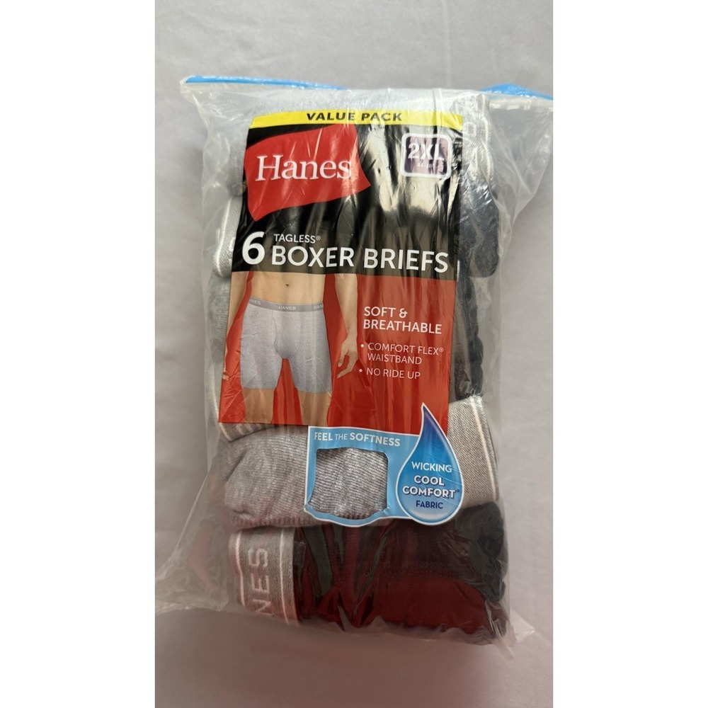 Hanes Men's Tagless Exposed Waistband Boxer Briefs 6 Pk Black And Gray New 2 XL